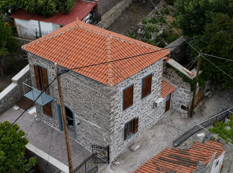 The house seen from above, with its new tiled roof